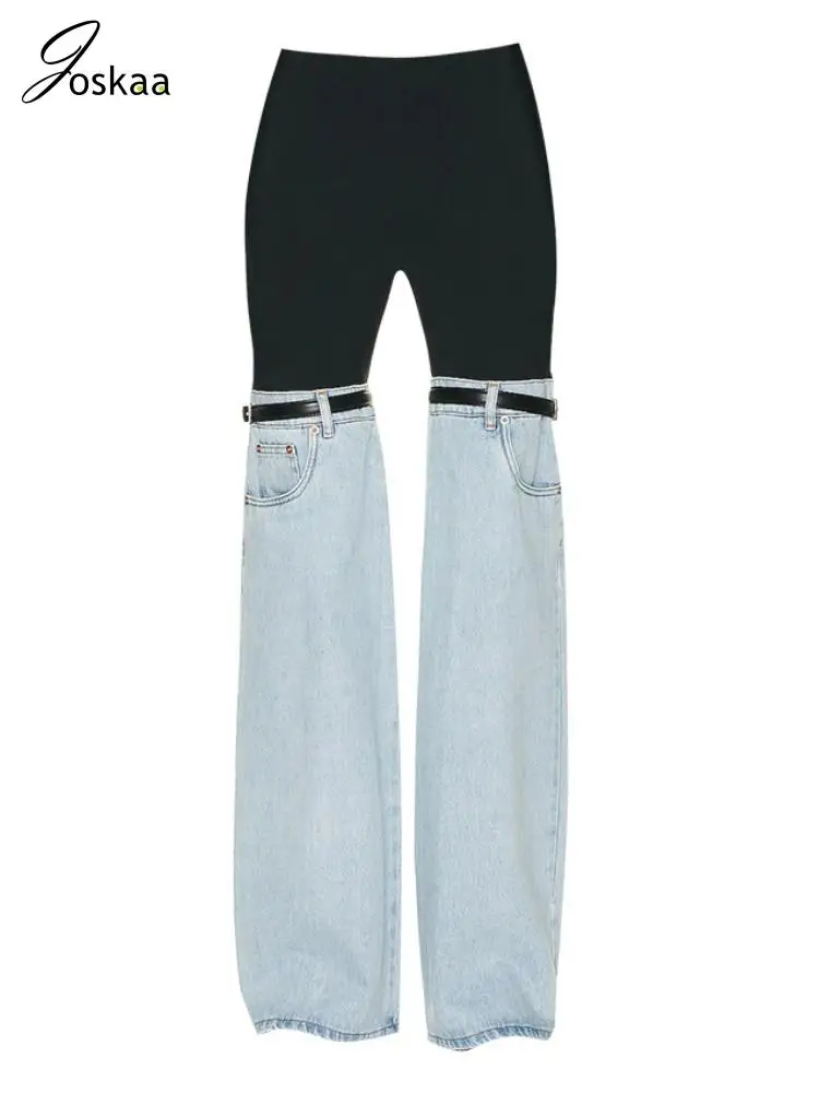 

Joskaa Patchwork Elastic Skinny High Waist Jeans Women Clothes 2023 Fashion Slim Straight Pants Female Bottoms Y2K Streetwear