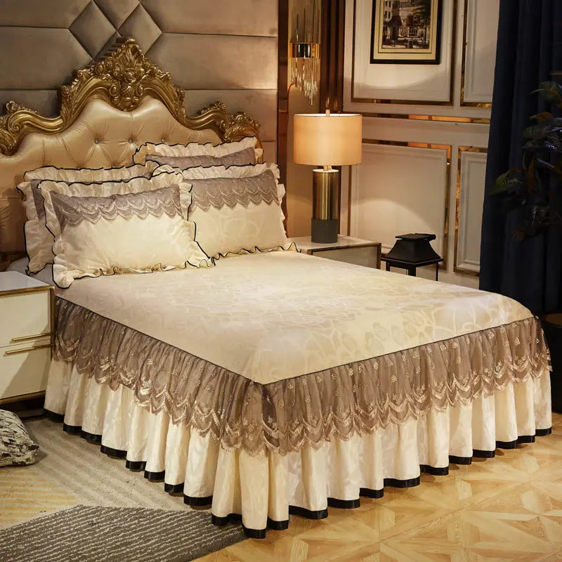 3 Pcs Bedding Set Luxury Soft Bed Spreads Heightened Bed Skirt Adjustable Linen Sheets Queen King Size Cover with Pillowcases images - 6