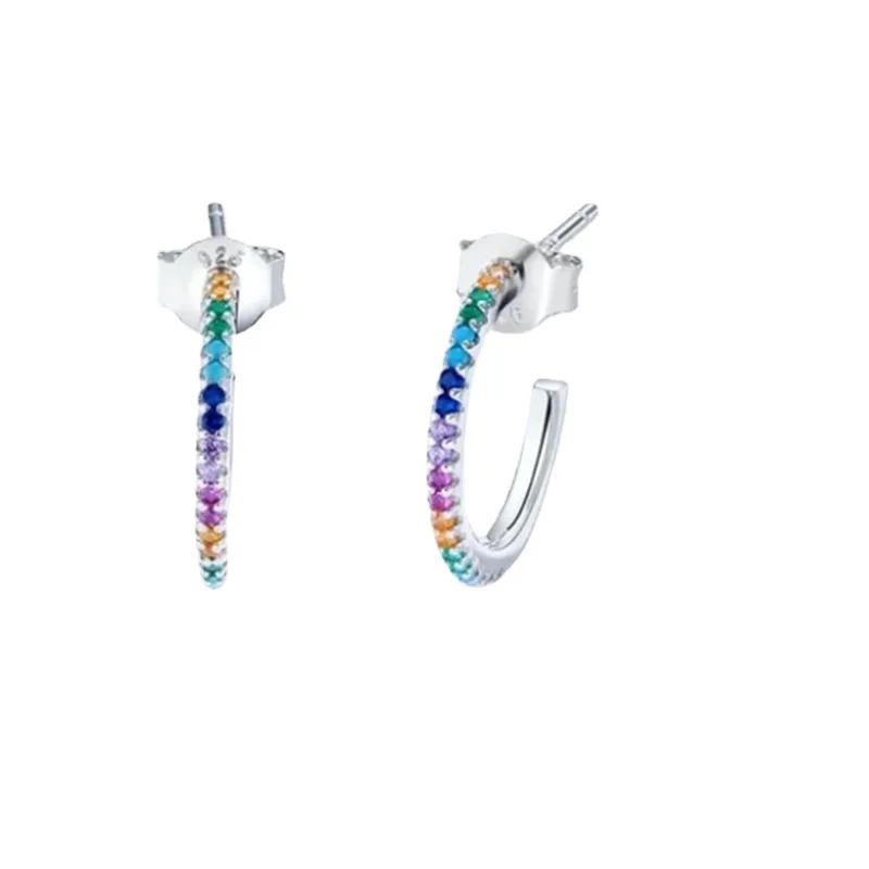 

Европейские и американские модные цветные круглые серьги с бриллиантами Женские серьги-гвоздики из серебра 925 пробы с симметричным симметром полностью из бриллиантов