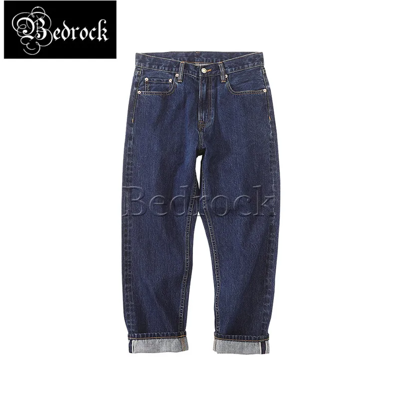 MBBCAR 14.5oz red line deinm jeans for men Amekaji retro one wash blue denim cropped pants mid waist selvedge pencil pants 7422