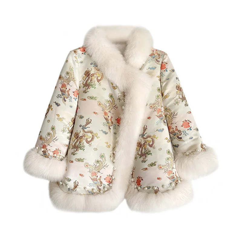 Chinese style beaded Tang style cape coat winter