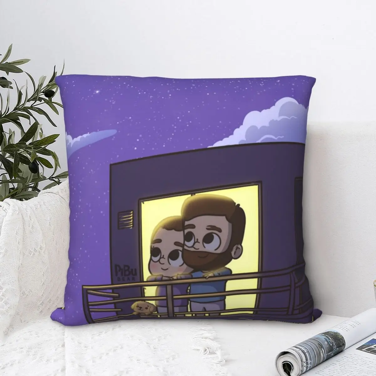 Pibubear Night Balcony Square Pillowcase Two Side Printing Cushion Cover Creative Zipper Home Decorative Pillow Case Bed Simple