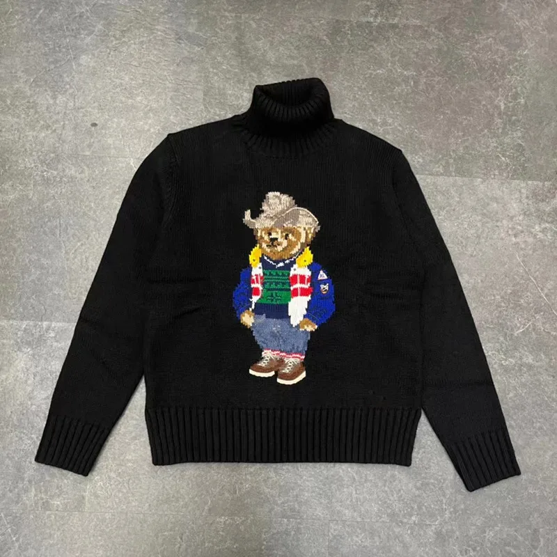 

Bear Sweater Women Winter Clothing RL Korean Fashion Knitted Unisex Pullover Turtleneck Sweaters Wool + Cashmere Coat