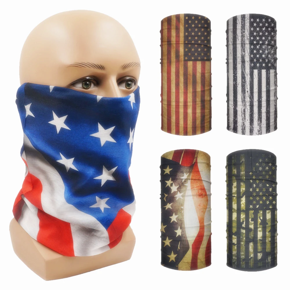 Vintage US Flag Bandannas Mask for Face Microfiber Shield American Style Neck Warmer Breathable Covering Gaitor Hiking Scarf