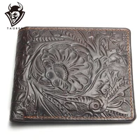 3d flower pattern purse genuine leather wallet men male real vintage cowhide money bag top quality