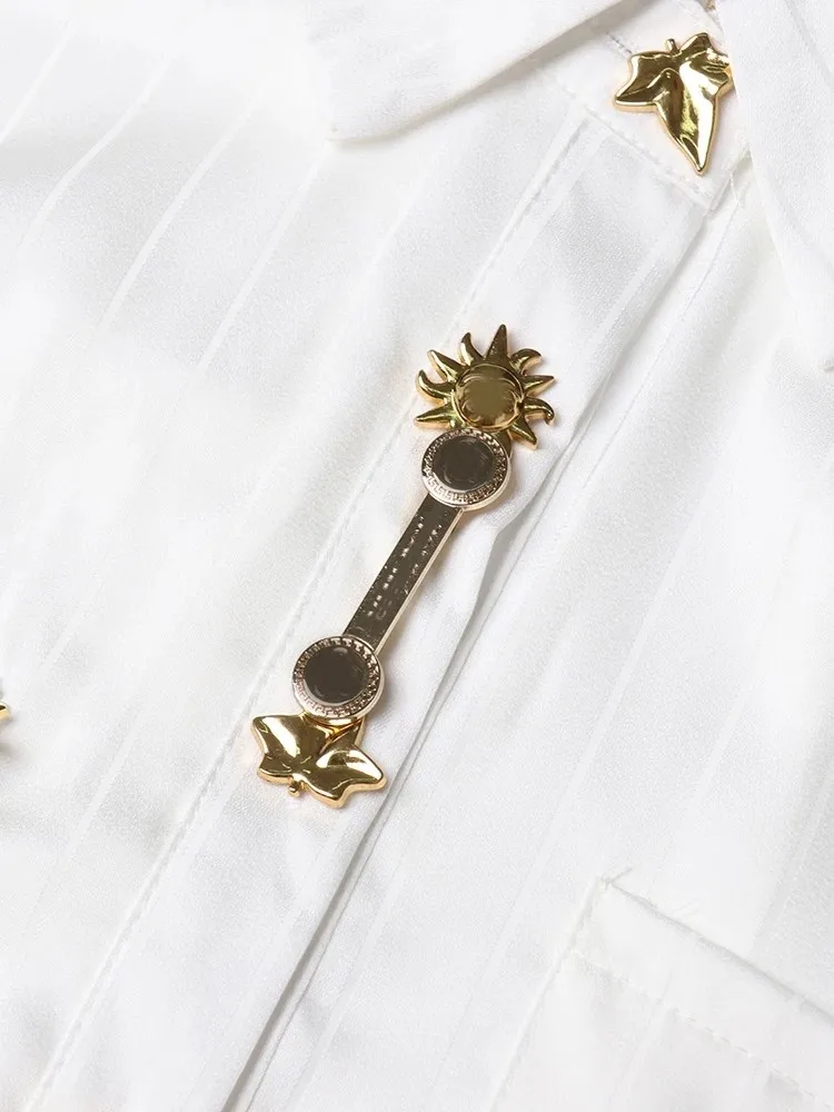 Блузка BPN с металлической пряжкой женская характерная однотонная Повседневная