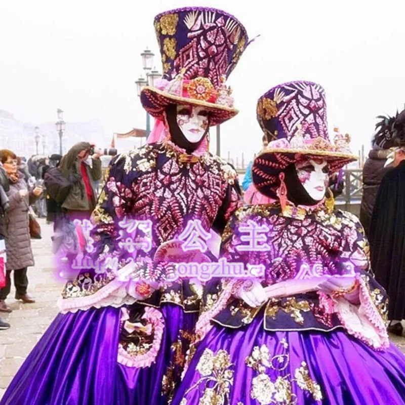 

hat mask Purple Venetian merchants traditional costume Nightclub bar business halloween cosplay national carnival print dress