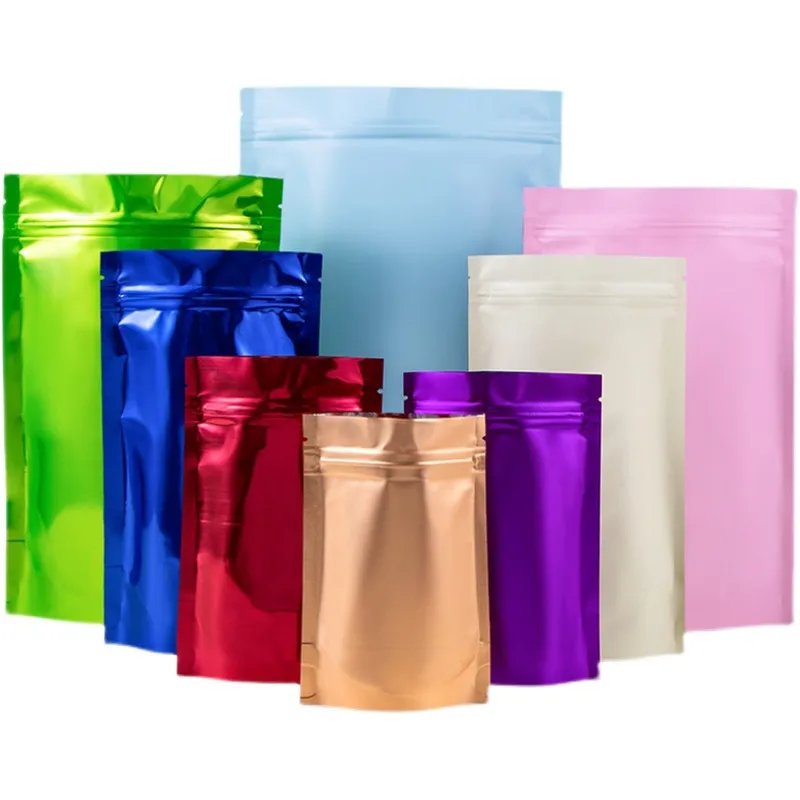 

100PCS Stand Up Matte Glossy Aluminum Foil Ziplock Bag Heat Sealing Snack Spice Tea Sugar Bait Pet Food Resealable GiftPouches