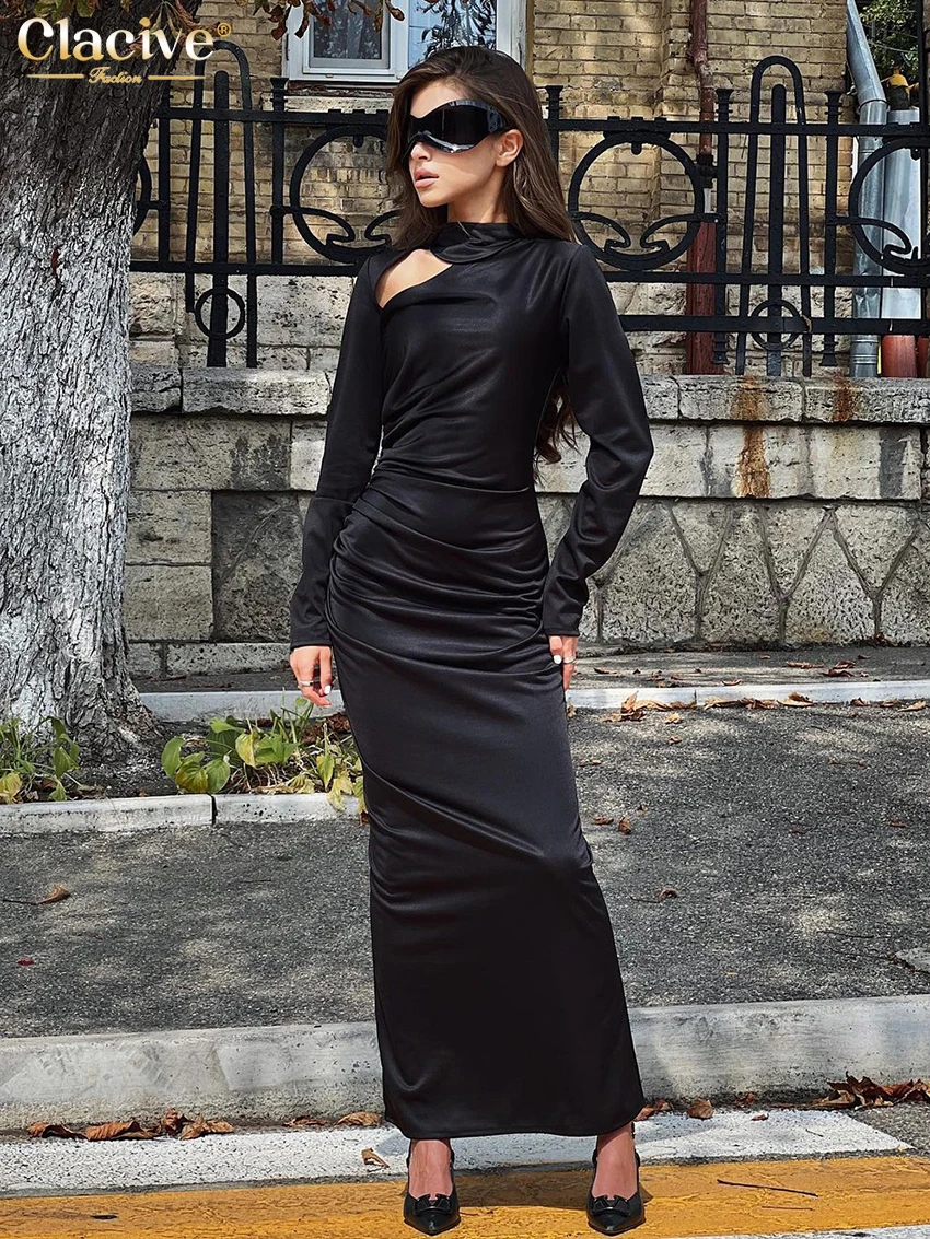 

Женское атласное платье до щиколотки, с круглым вырезом и длинным рукавом