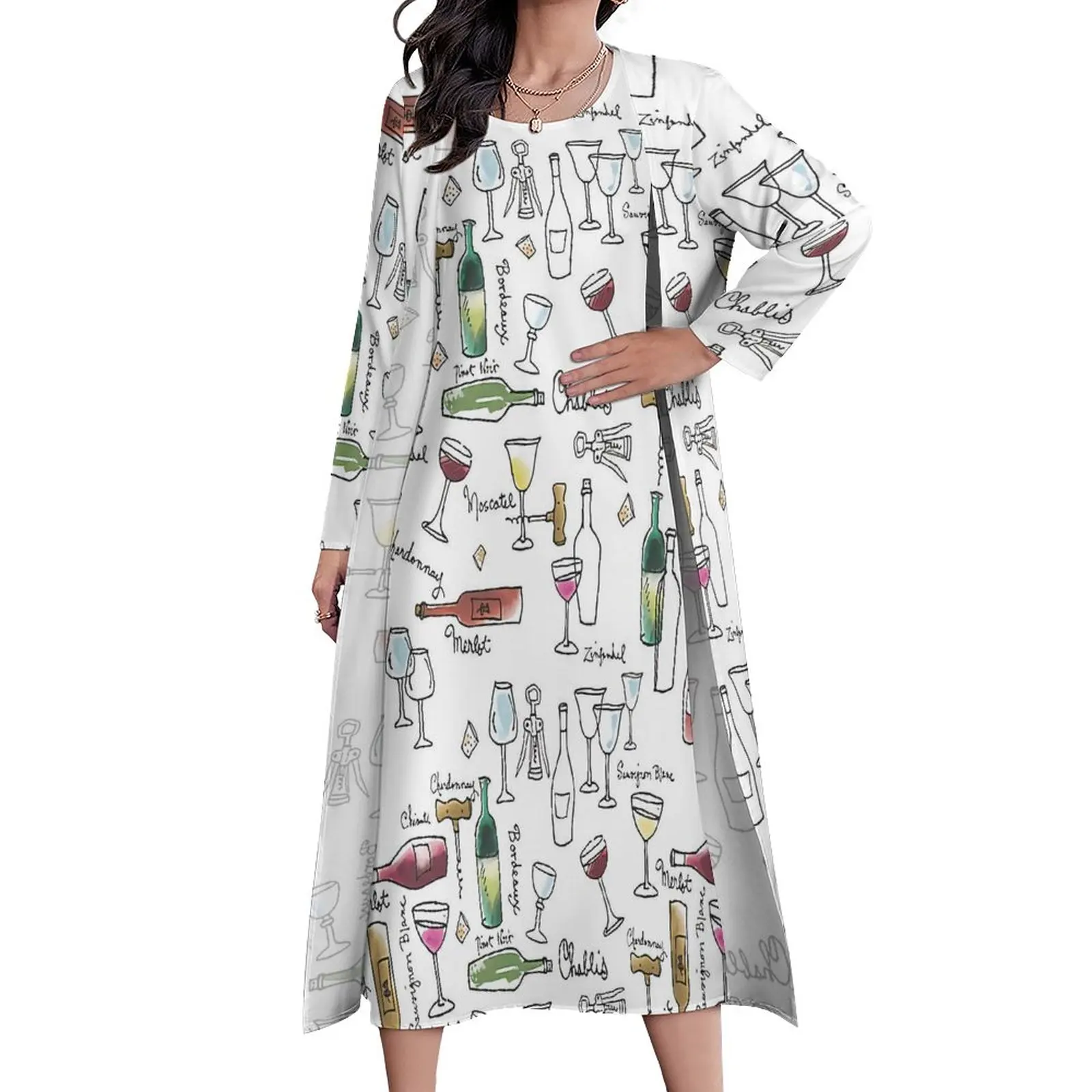 

Женское длинное платье в стиле бохо, весеннее винтажное платье макси с рисунком разнообразных вин, пляжное платье большого размера 4XL