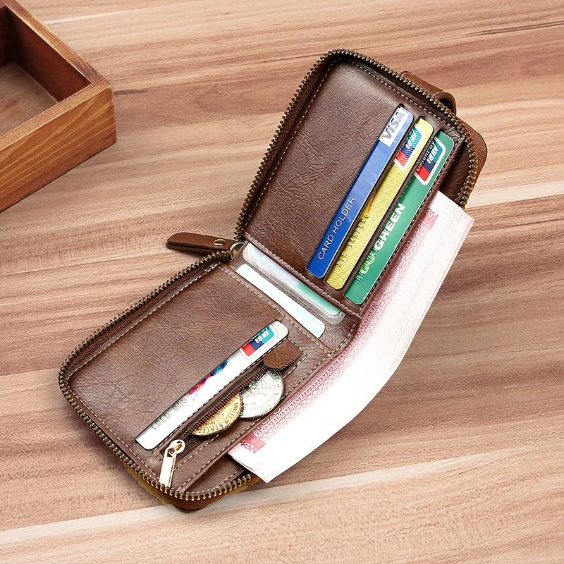 Vintage Short Wallet For Men PU Leather Coin Pocket Purse Man Multifunctional Tri Fold Card Holder Small Male Money Clip