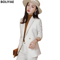 boliyae 2022 office suits for women spring autumn long sleeve blazer collocation trouser female jacket with pants set 2 pieces
