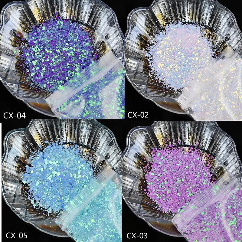 

10g/Bag Laser Hexagon Holographic Chunky Glitter Nail Tips Sequins 12 Color Mixed Size Powder Mermaid Flakes Sparkly Glitter