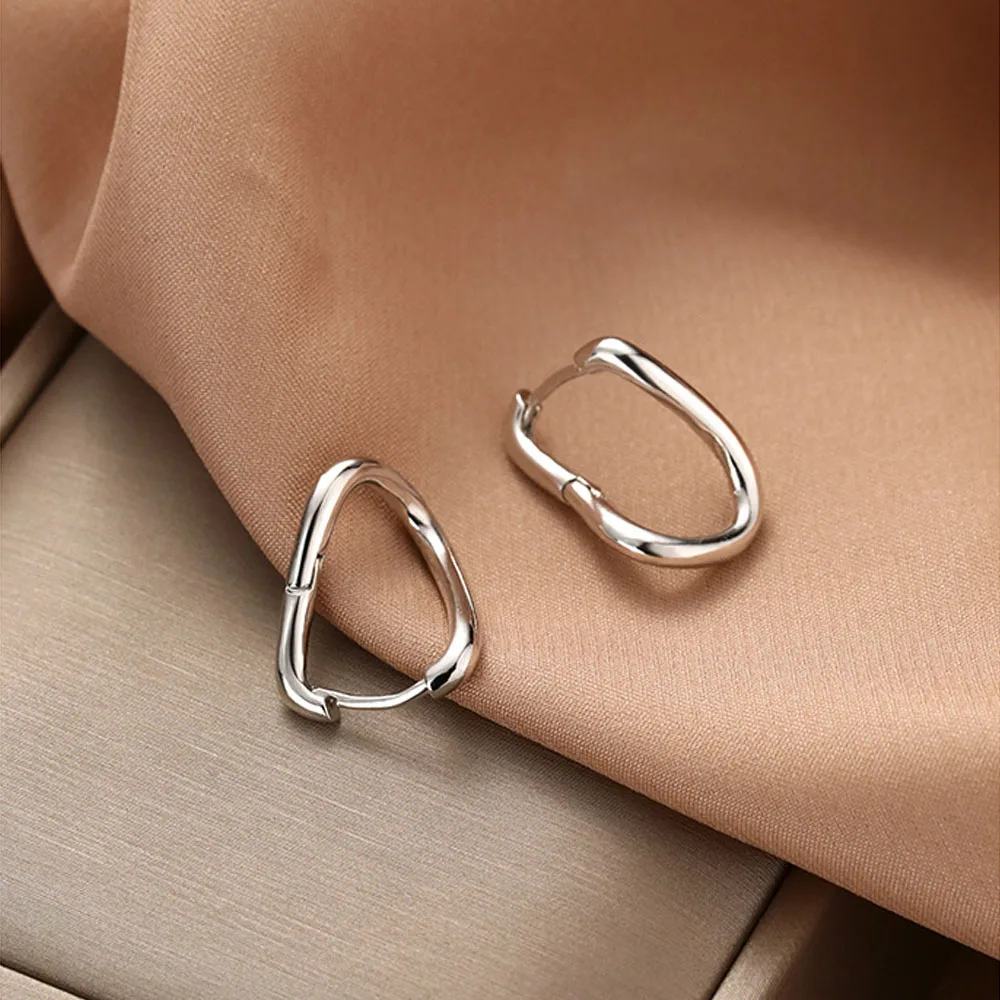 

925 Sterling Silver Earrings New Women's Geometric Ear rings Silver Irregular Misalignment Earrings Jewelry