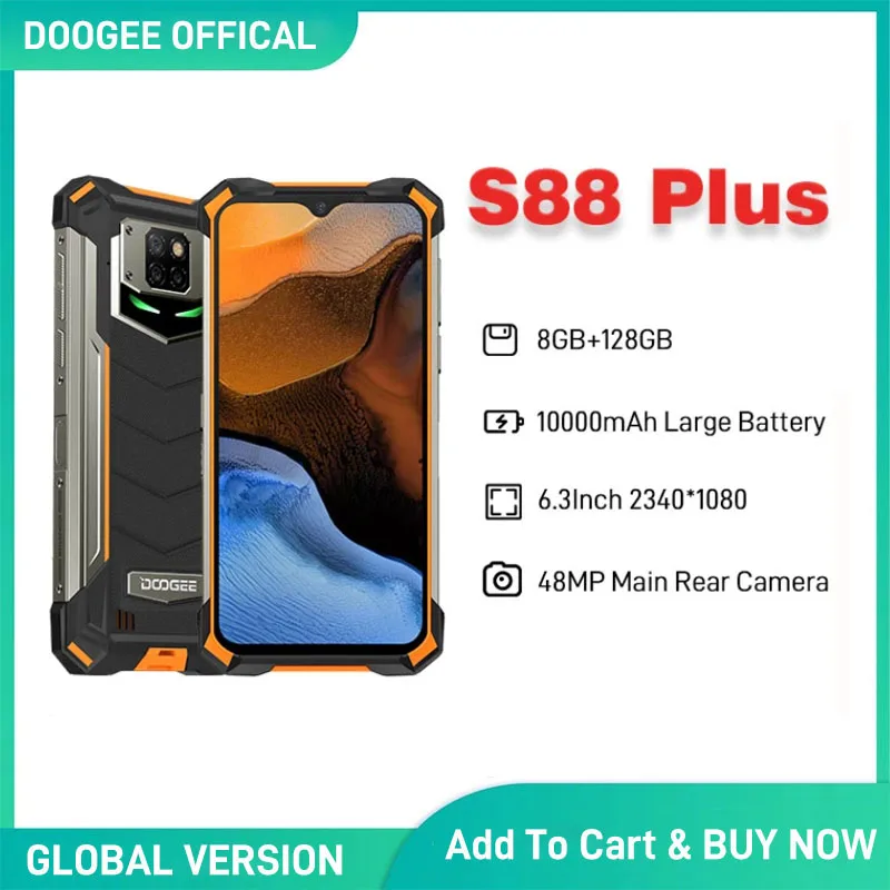 DOOGEE S88 Plus Rugged Phone 6.3” FHD 48MP AI Triple Camera 8GB RAM 128GB ROM IP68/IP69K 10000mAh Smartphone Global Version