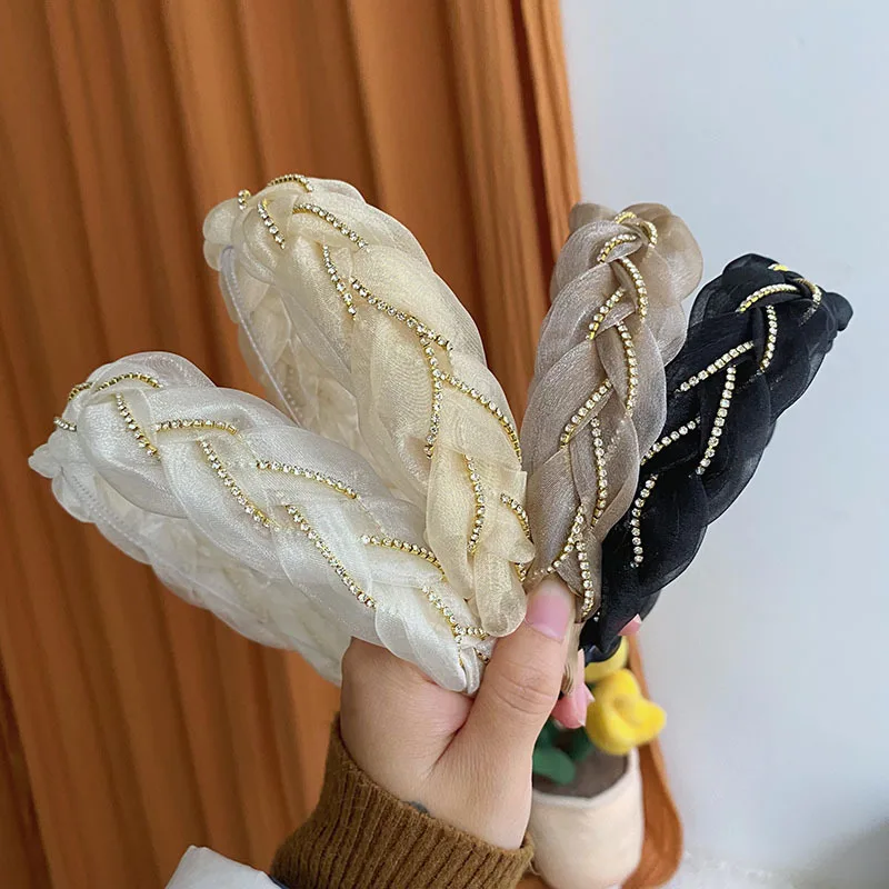 

New Design Lace Hair Band Rhinestone Chain Headband For Women Casual Wide Hairbands Sweet Girls Hair Accessories Head Hoop