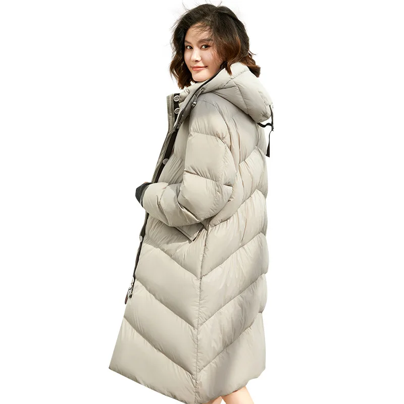 Down Jacket Women Cold Resistant and Windproof Down Jacket Knee Length Super Thick Warm Hooded Coat Winter New Style