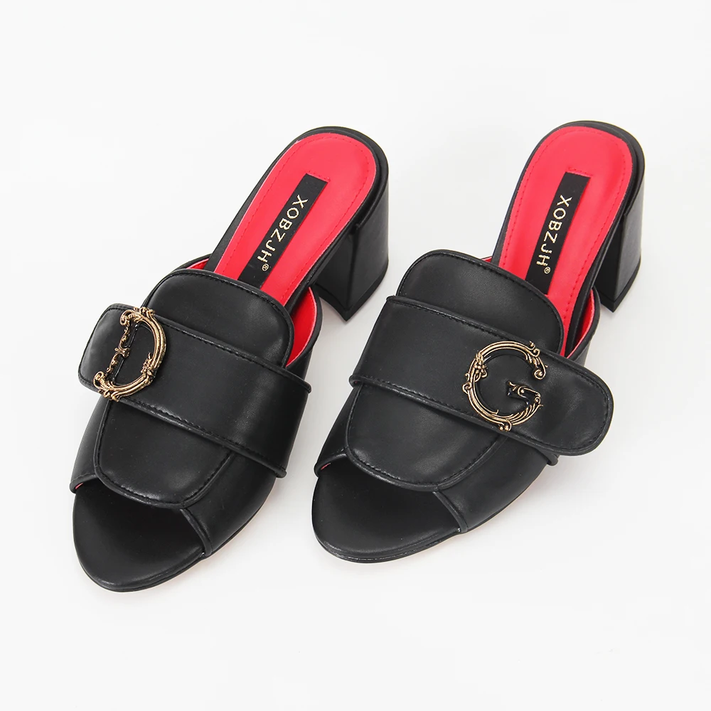 High quality black women's sandals 2023 Brand designer middle heel sandals slip on casual comfortable  shoes for fashion  ladies