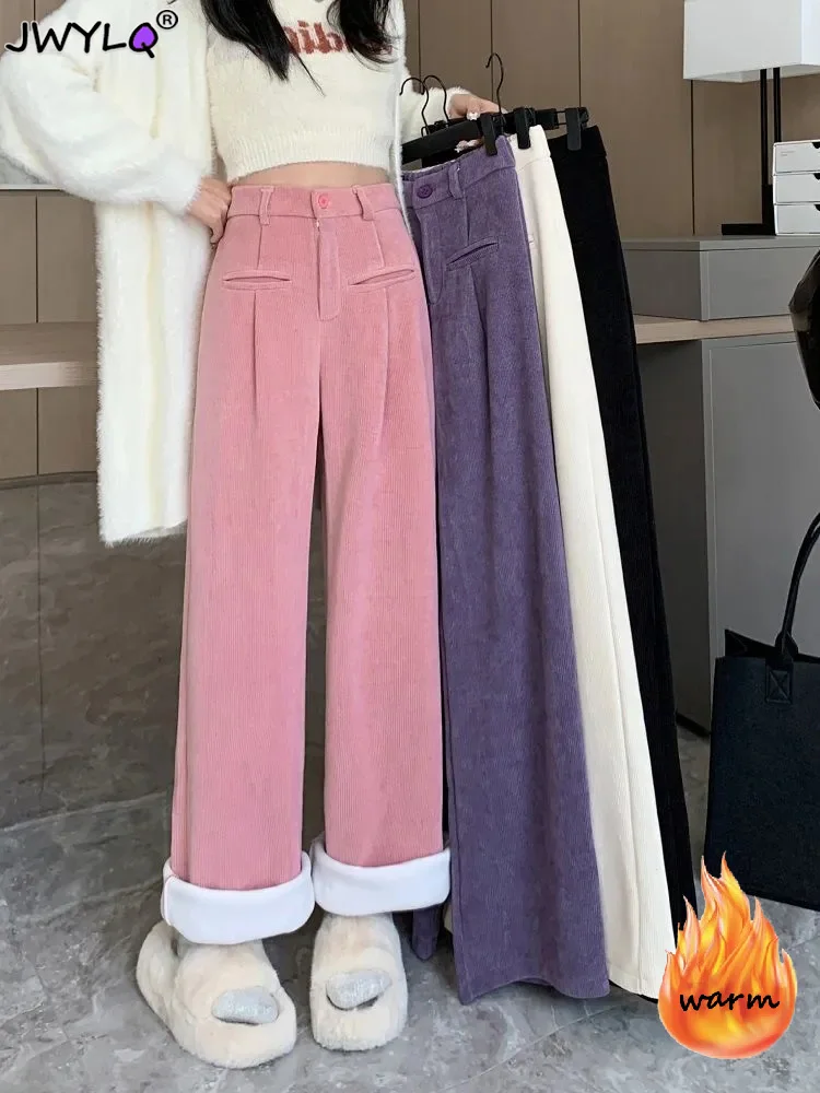 

Бархатные широкие брюки с высокой талией, женские повседневные свободные спортивные брюки, элегантные свободные брюки для мам, однотонные ...