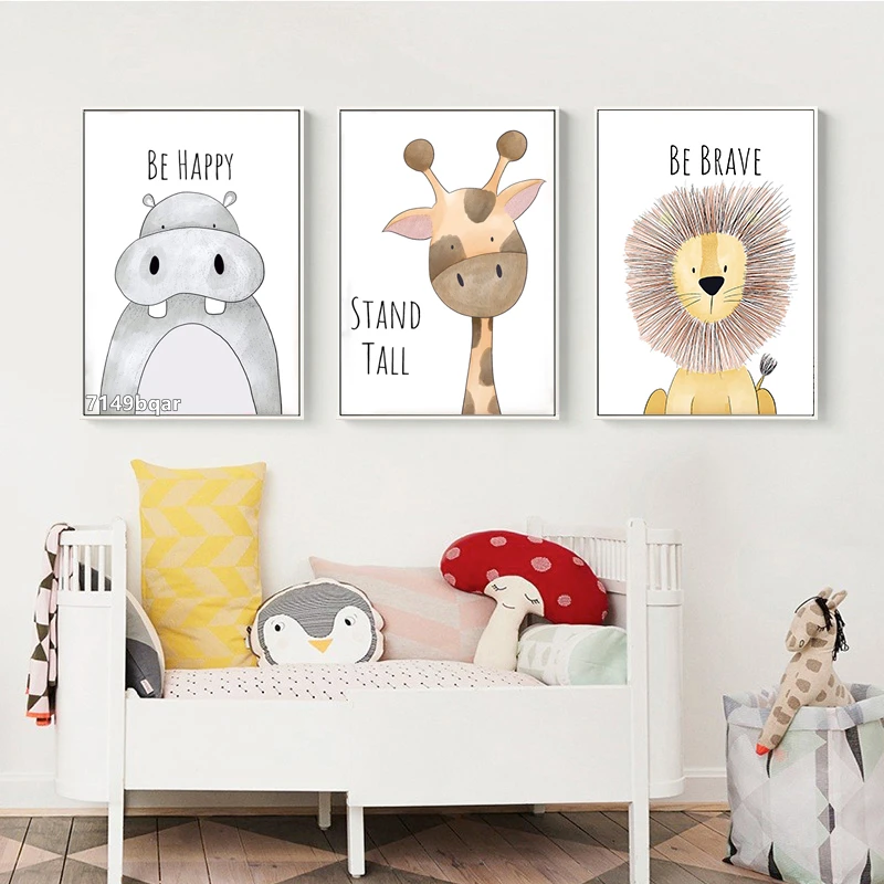 Настенная картина в виде жирафа кролика Льва бегемота с принтом леса животных