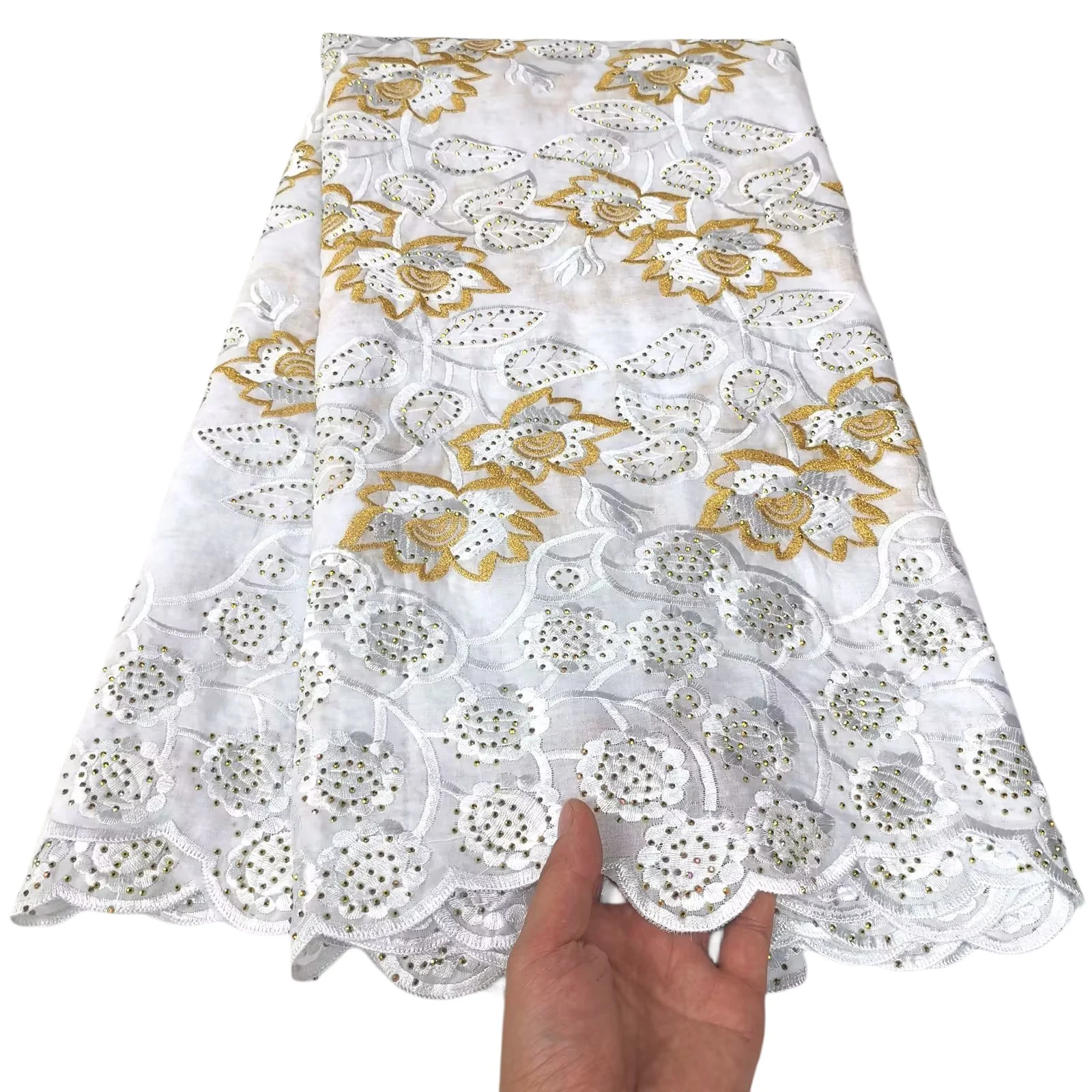 

YQOINFKS 2023 5 Yards Swiss Voile Fabric Nigerian Women Rhinestones Cotton Cloth Wedding Dress Textile Ladies Costume YQ-8063