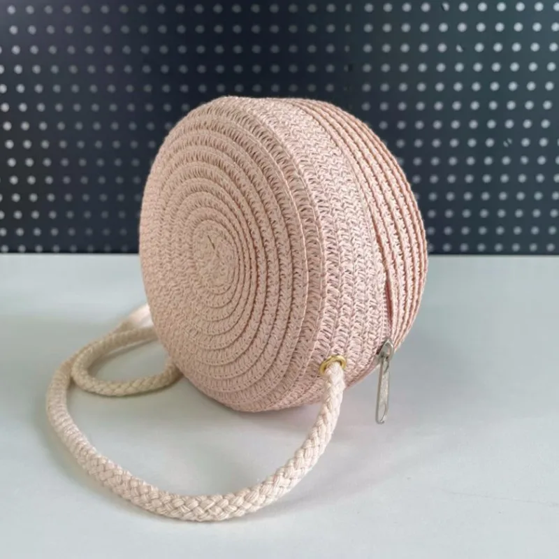 

Children's 12/15/16cm Small Round Bag Fashionable And Cute Straw Woven Bag Clothing Matching With Small Satchel Walletcute Bag