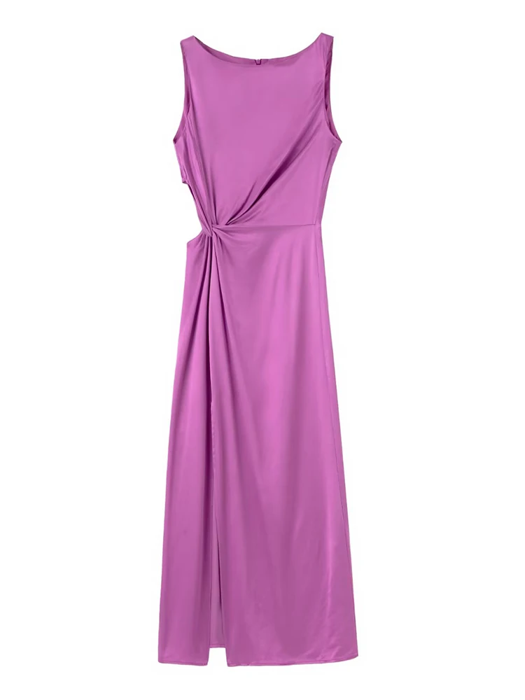 

YENKYE New Women Hollow Out Knotted Asymmetrical Tank Sexy Dress Fashion Hem Slit Female Club Party Dress Midi Vestido