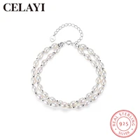 celayi 925 sterling silver bracelet for women handcuff bracelet double layer freshwater pearl bracelets wedding party jewelry