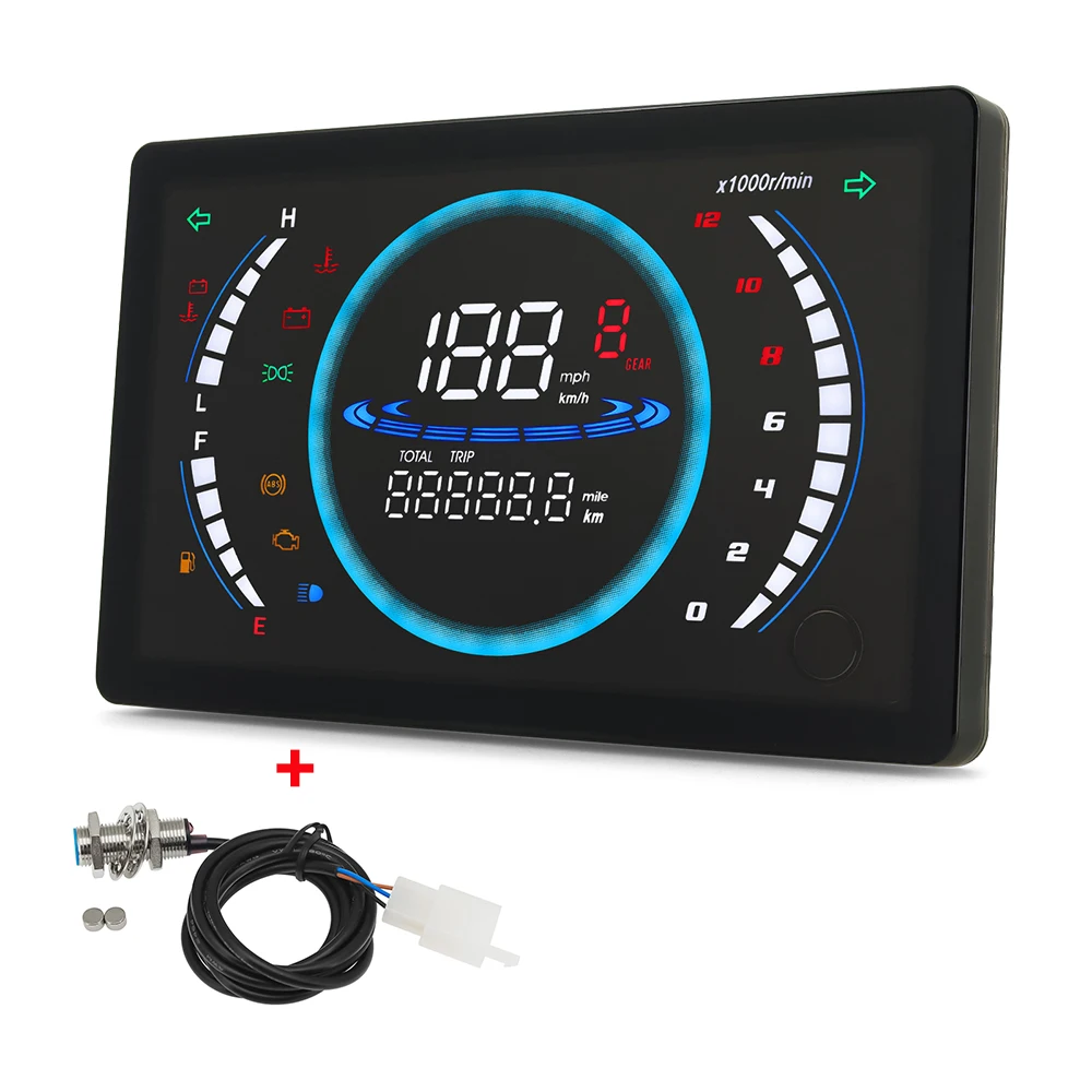 

12 В универсальная большая ЖК-дисплей приборная панель мотоцикла спидометр тахометр мотоцикл об/мин топливная плата с датчиком 199 км/ч общий пробег