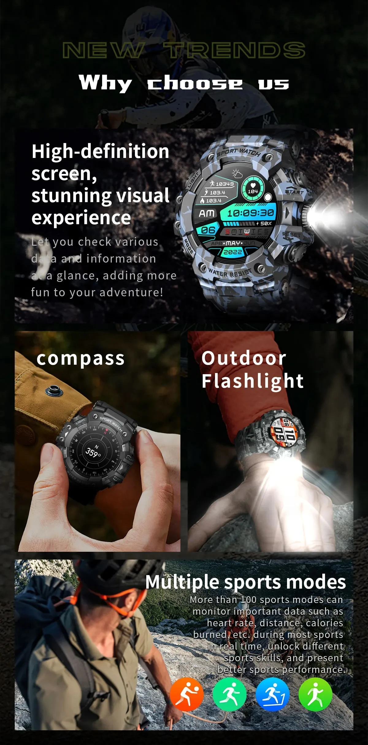 Для Doogee Blade GT S200 X S118 DK10 10 Power V40 Pro Спортивные умные часы Bluetooth Смарт-часы с фонариком