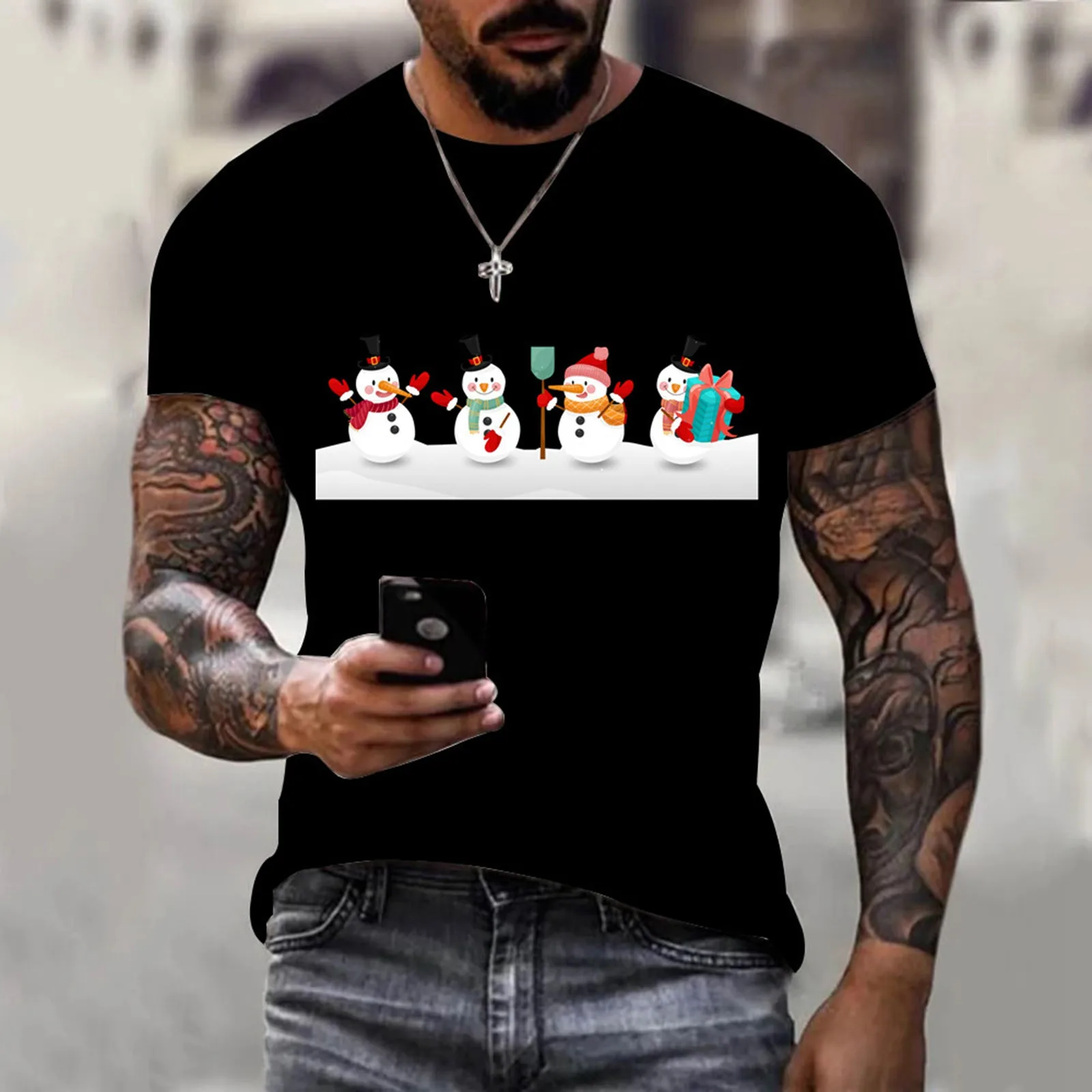 

Large Tall Shirts for Men Men's Casual Short Spring T Shirt Top Sleeve Blouse Autumn Printed O Christmas Neck Workout Yoga Short