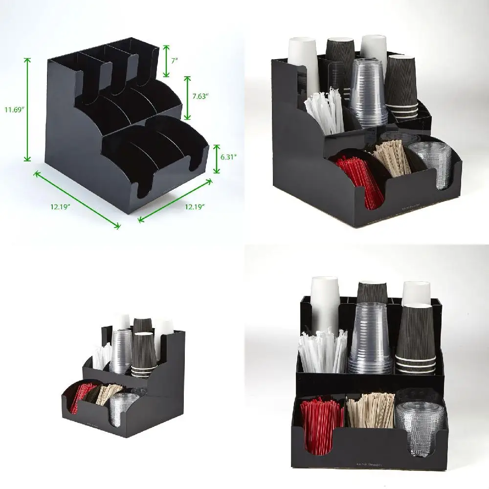 

Elegant Black Metal Coffee, Tea Condiment Storage Organizer for Home or Office