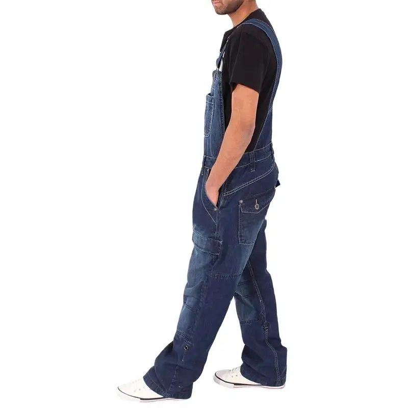 Men's Tide Brand New Hot Selling Street Personality Functional Multi-pocket Denim Bibs Tooling Jeans Casual Trousers