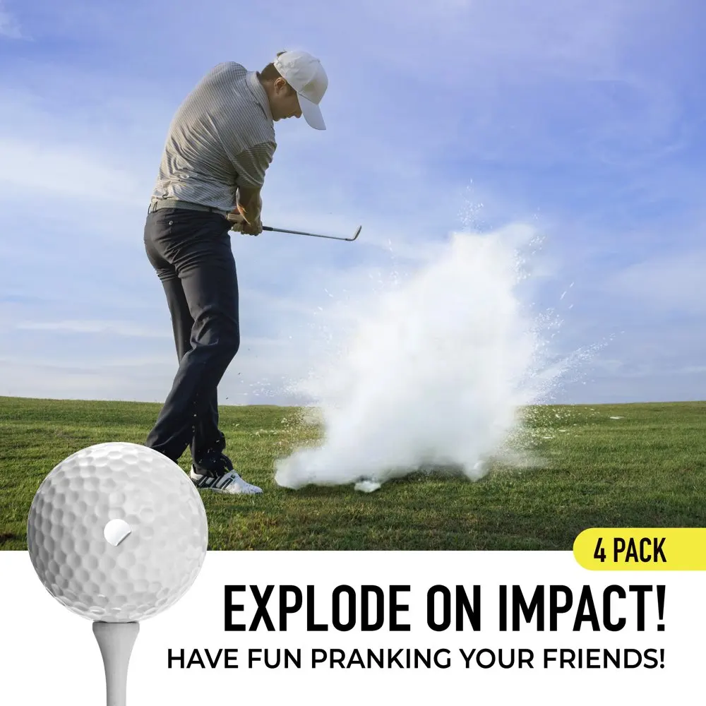 Exploder Prank Golf Balls, White, Dimpled, Plastic 4 Pack