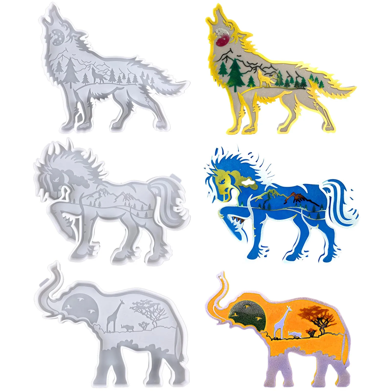 

Искусственные лесные животные, формы «сделай сам», силиконовые формы для слона, лошади, волка, формы для украшения из смолы, ремесло, «сделай...