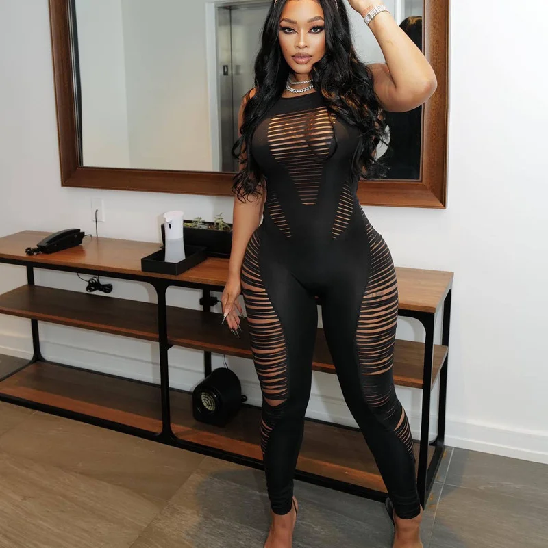 

WUHE женские прозрачные облегающие комбинезоны с вырезами и лестницей, новинка, модная юбка с круглым вырезом, искусственная кожа, уличная од...