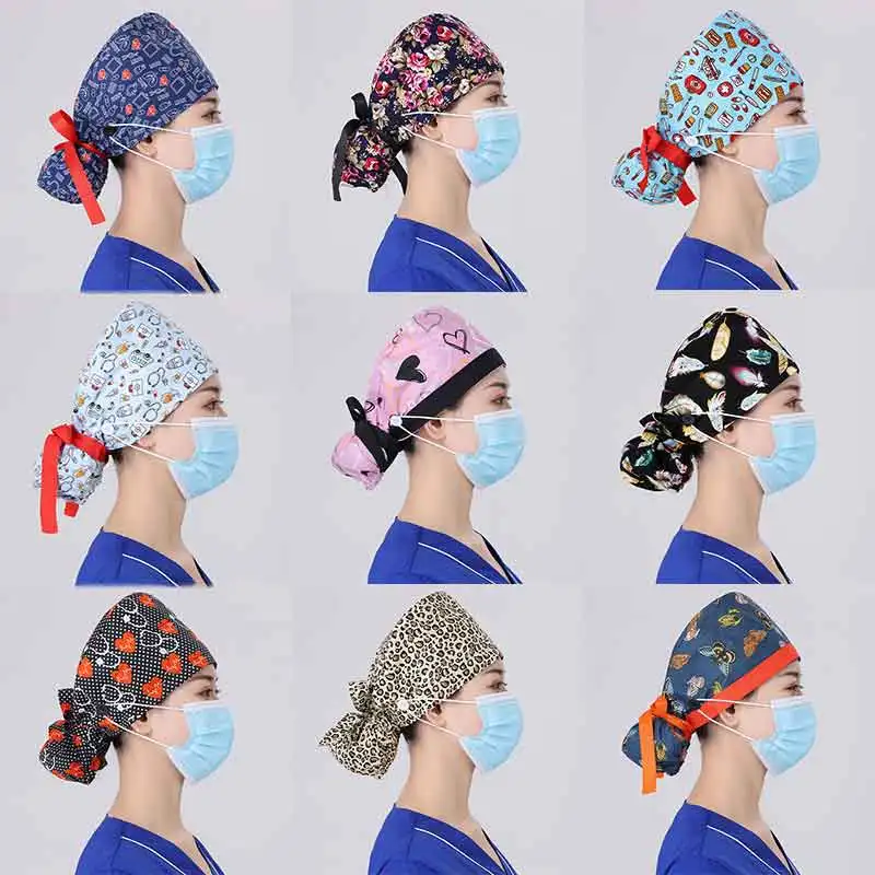 

Unisex Medical Scrub Hat Cotton Sweat-absorbent Cap Hospital Doctor Work Surgical Cap Pet Clinic Lab Beautician Nurse Hat Turban