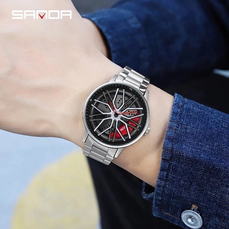 

[360° Spinning] SANDA 2023 Fashion New Flagship Men Quartz Watch Unique Racing & Furious Rotating Wheel Wristwatch Gifts 1107