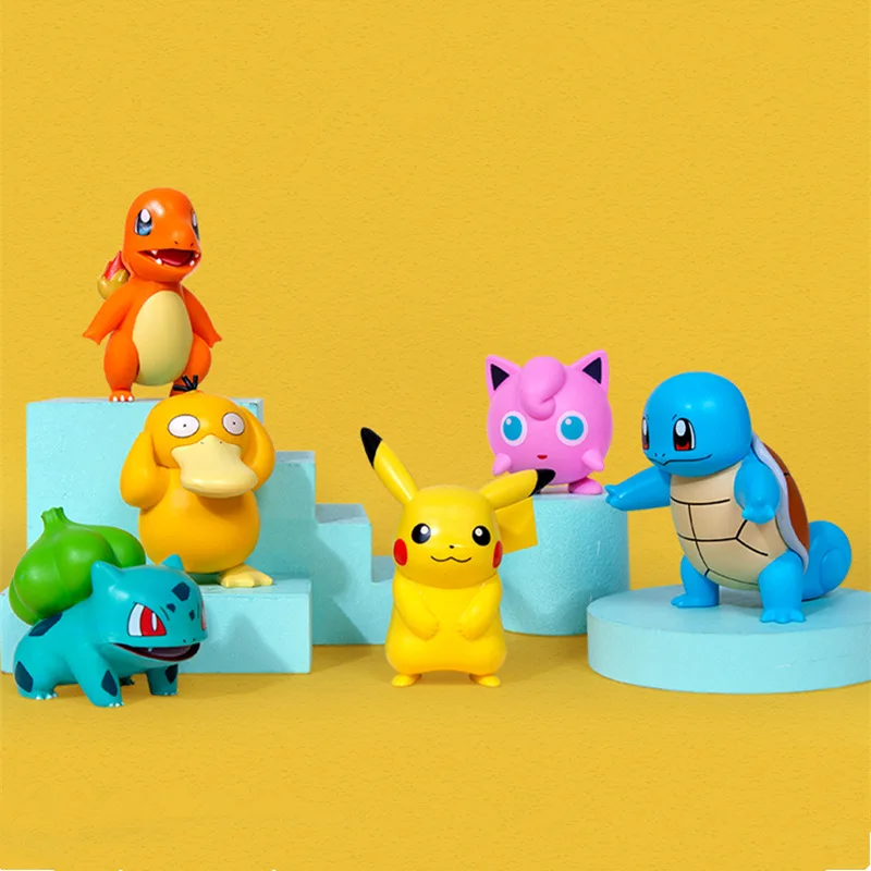 

6 Styles Pokemon Pikachu Charmander Psyduck Squirtle Jigglypuff Bulbasaur Bulbasaur Anime Figures Toys Model Kawaii Kids GIft