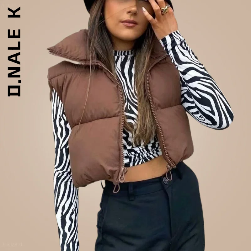 

Женский укороченный стеганый жилет на молнии, с воротником-стойкой