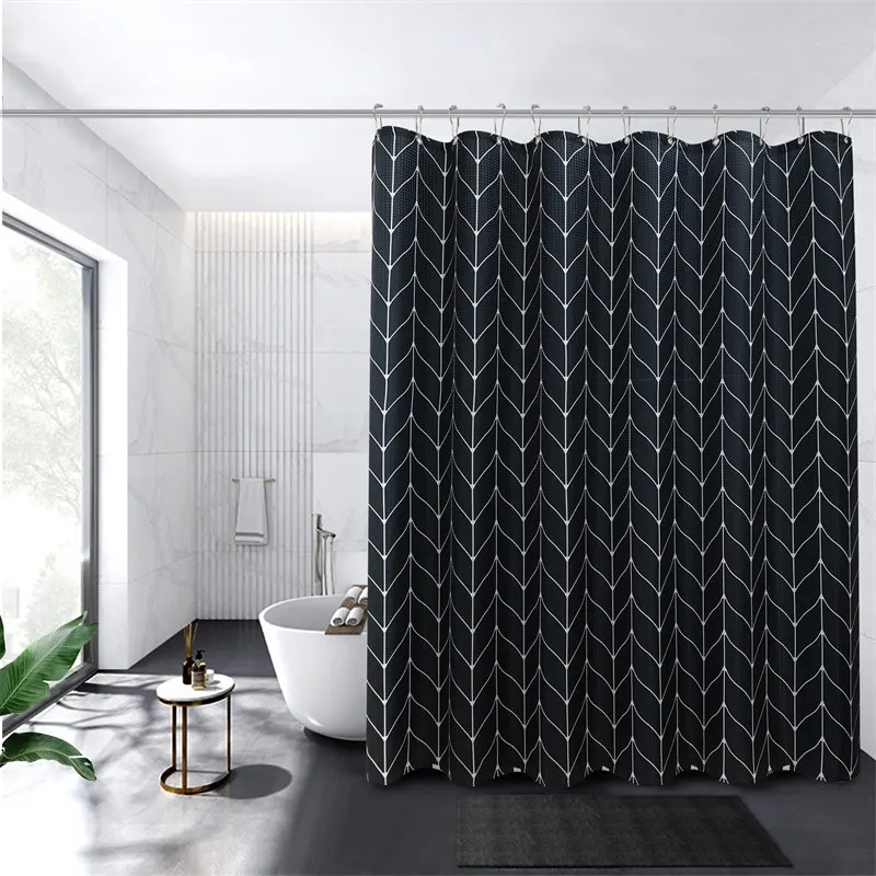 

Modern Geometric Black Shower Curtain Liner Herringbone Twill Print Fabric Farmhouse Shower Curtain Waterproof Bathroom Decor