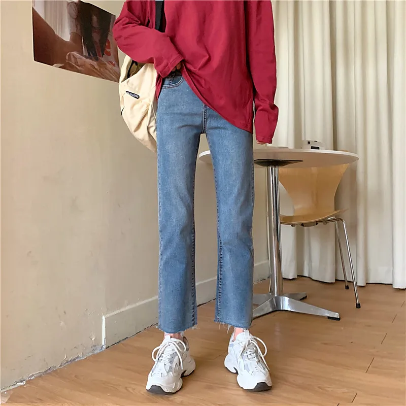 

DD2759 New high-waist slim-fit all-match straight-leg slim cropped jeans