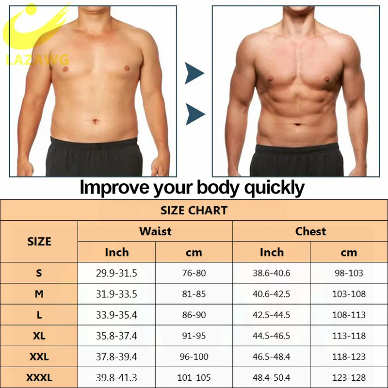 LAZAWG Mens Body Shaper Waist Trainer Sauna Suit Sweat Vest Weight Loss Shirt Fat Burner Workout Tank Tops Slimming Underwear