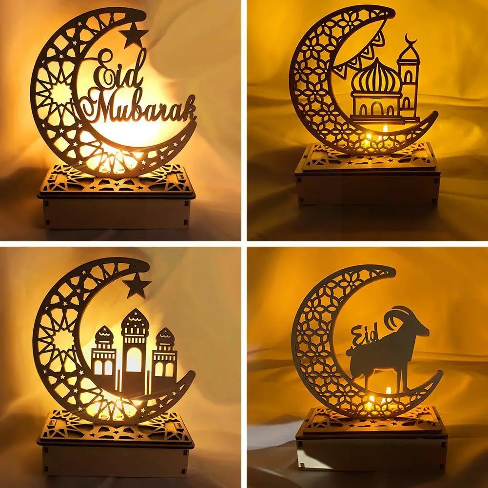 

New Moon Star Led Eid Wooden Eid Mubarak Ornament Kareem Ramadan Decoration For Home Islamic Muslim Party Decor 2023 I6q8