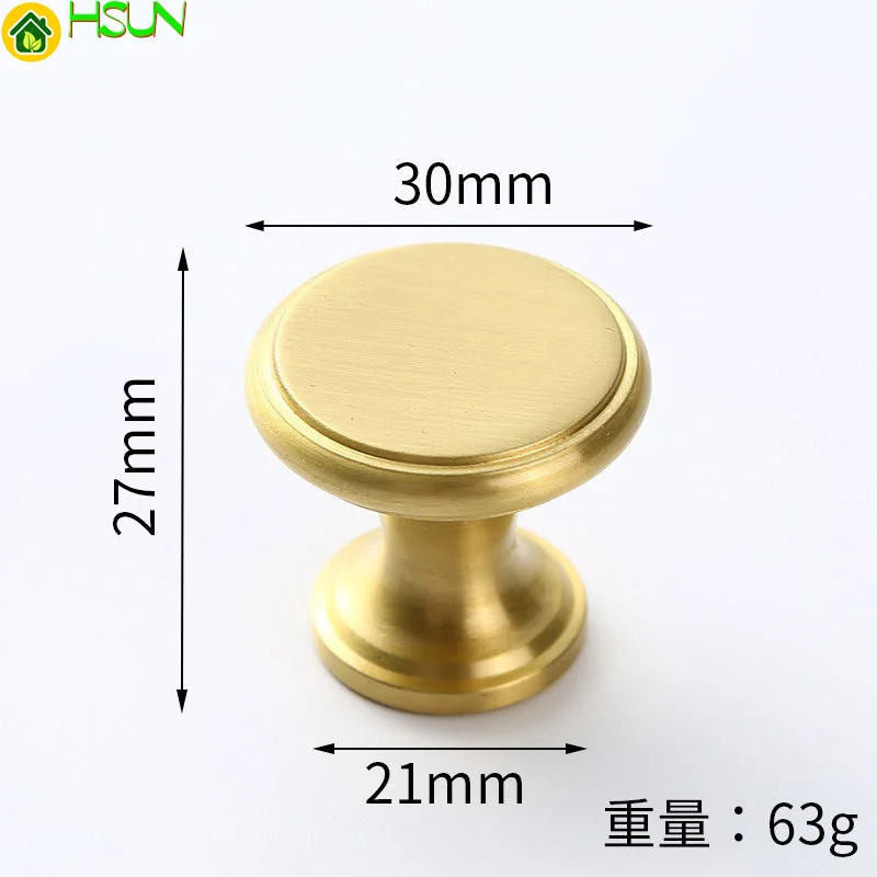 Золотая простая ручка для ящика шкафа из чистой меди латунная круглая двери
