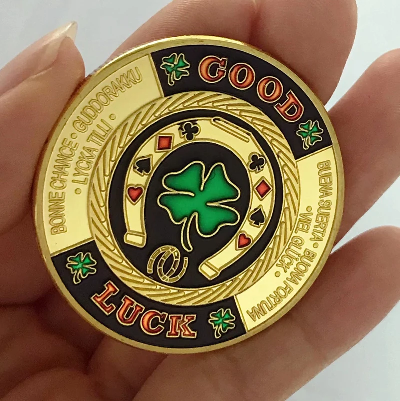 

Good Luck Challenge Coin Fashion Poker Card Guard Chips Token Coin Collections With Coin Capsule Golden Plated Coin Set 6 Coins