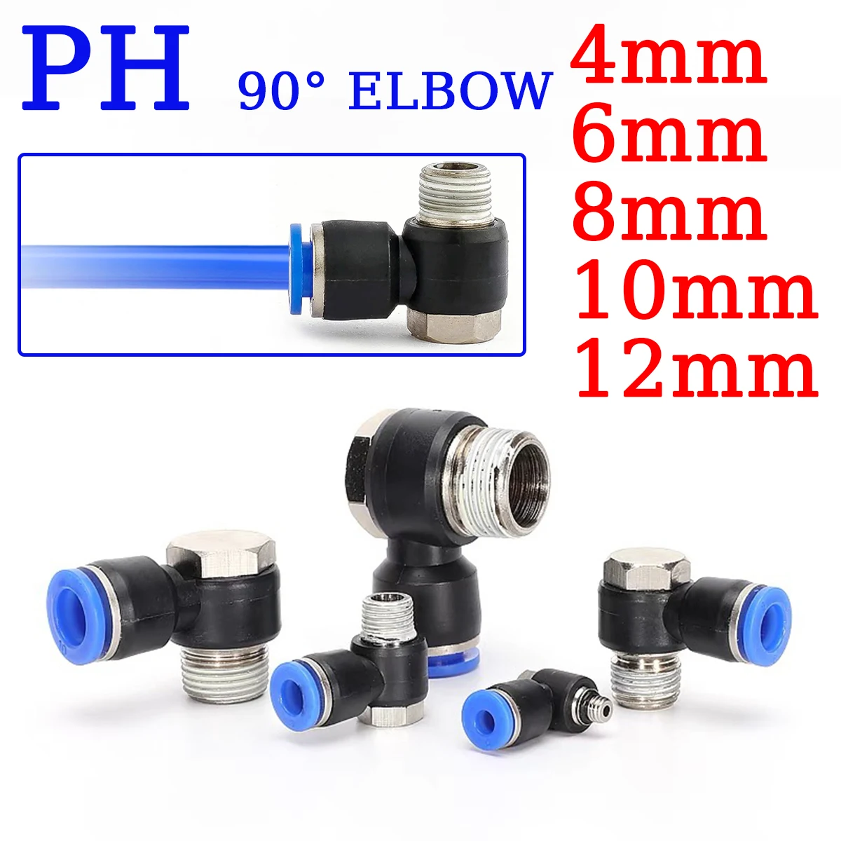 10Pcs 4mm пневматический шланг поворотный локтевой арматуры PH 10mm пневматическое