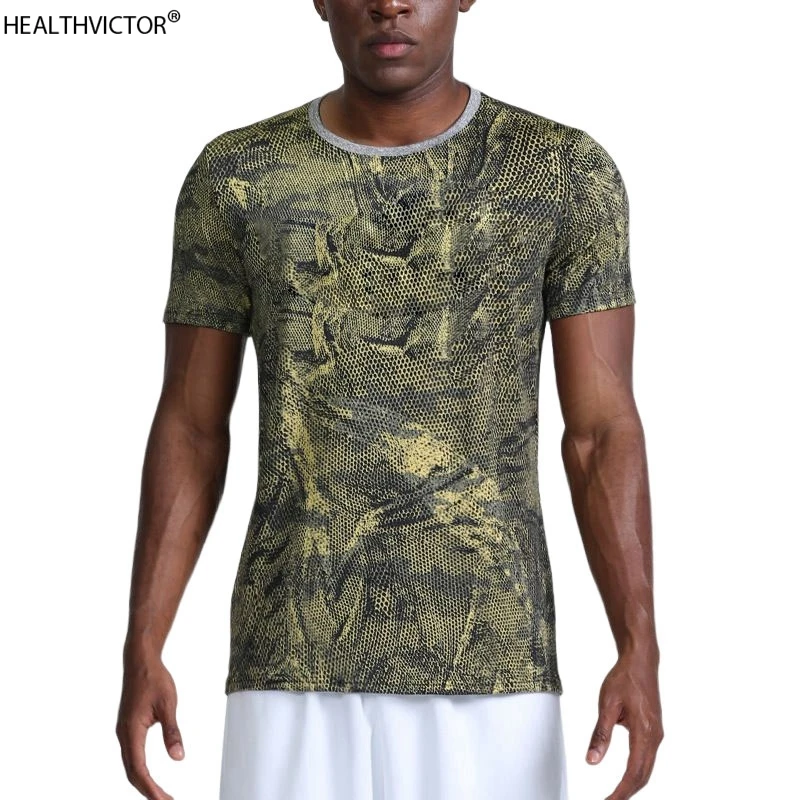 

Quick Dry Breathable Man T-shirt Elasticity Outdoor Sports Leopard Print O-neck Casual Men Short Sleeve Soccer Jersey T Shirt