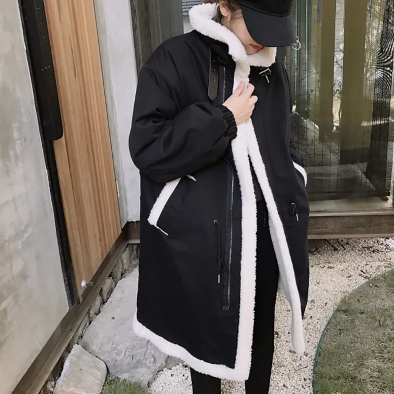 Cotton-padded Jacket Women Mid-length Winter Imitation Lamb Wool Long Coat Loose Parka Manteau Femme Hiver Thickened Coat 2022