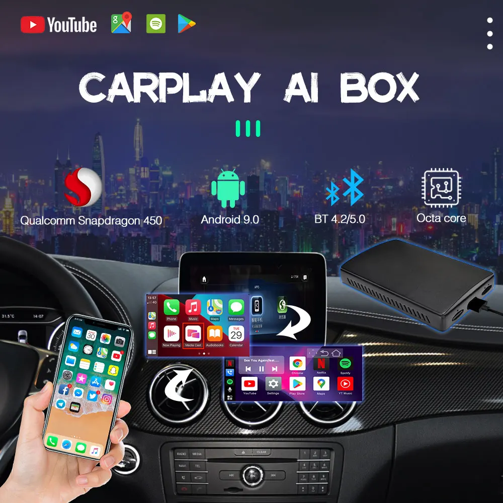 

Android автомобильный Apple беспроводной адаптер USB type-AI для Audi A4L 2017 2018 2019 2020 Android AI Smart Box Netflix Yotube